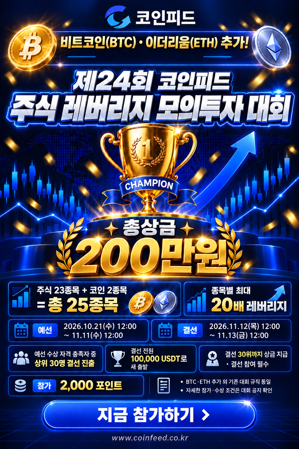 제24회 코인피드 주식 레버리지 모의투자 대회 — BTC·ETH 추가